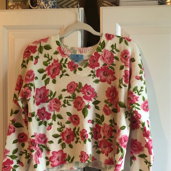 CeCe Pink and White Floral Sweater - Picture 1 of 5
